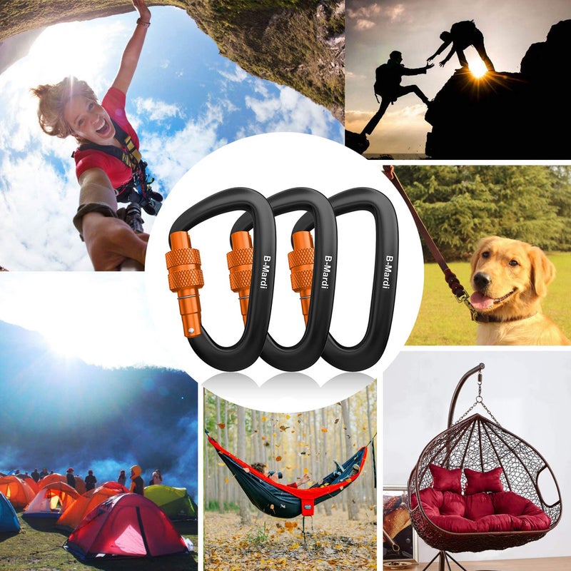 B-Mardi Carabiner Clips Heavy Duty 12kN (2697 lbs)-Lightweight Locking Carabiners for Camping, Hiking, Hammock, Dog Leash Harness, Outdoor and Gym etc, Keychains& Utility ï»¿ - Image 4